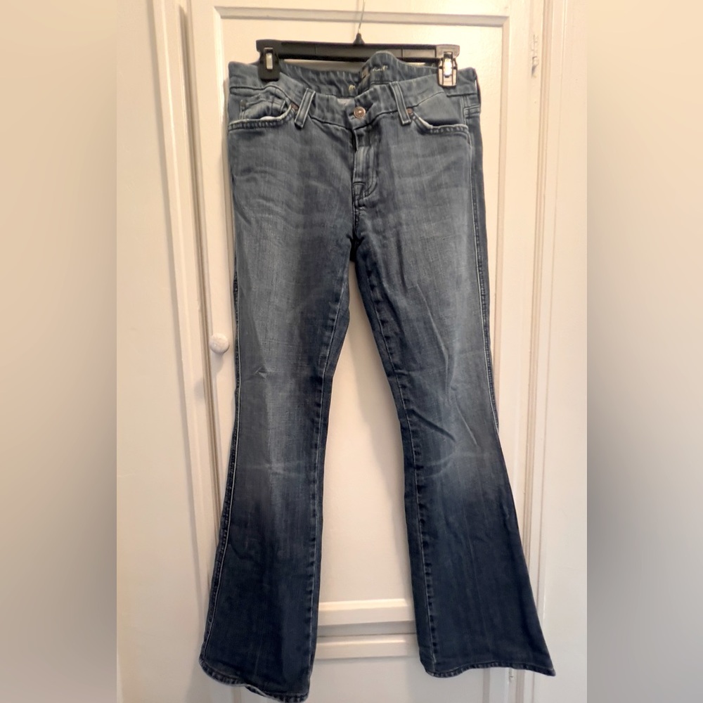 7 for all Mankind low rise and flare leg jean.